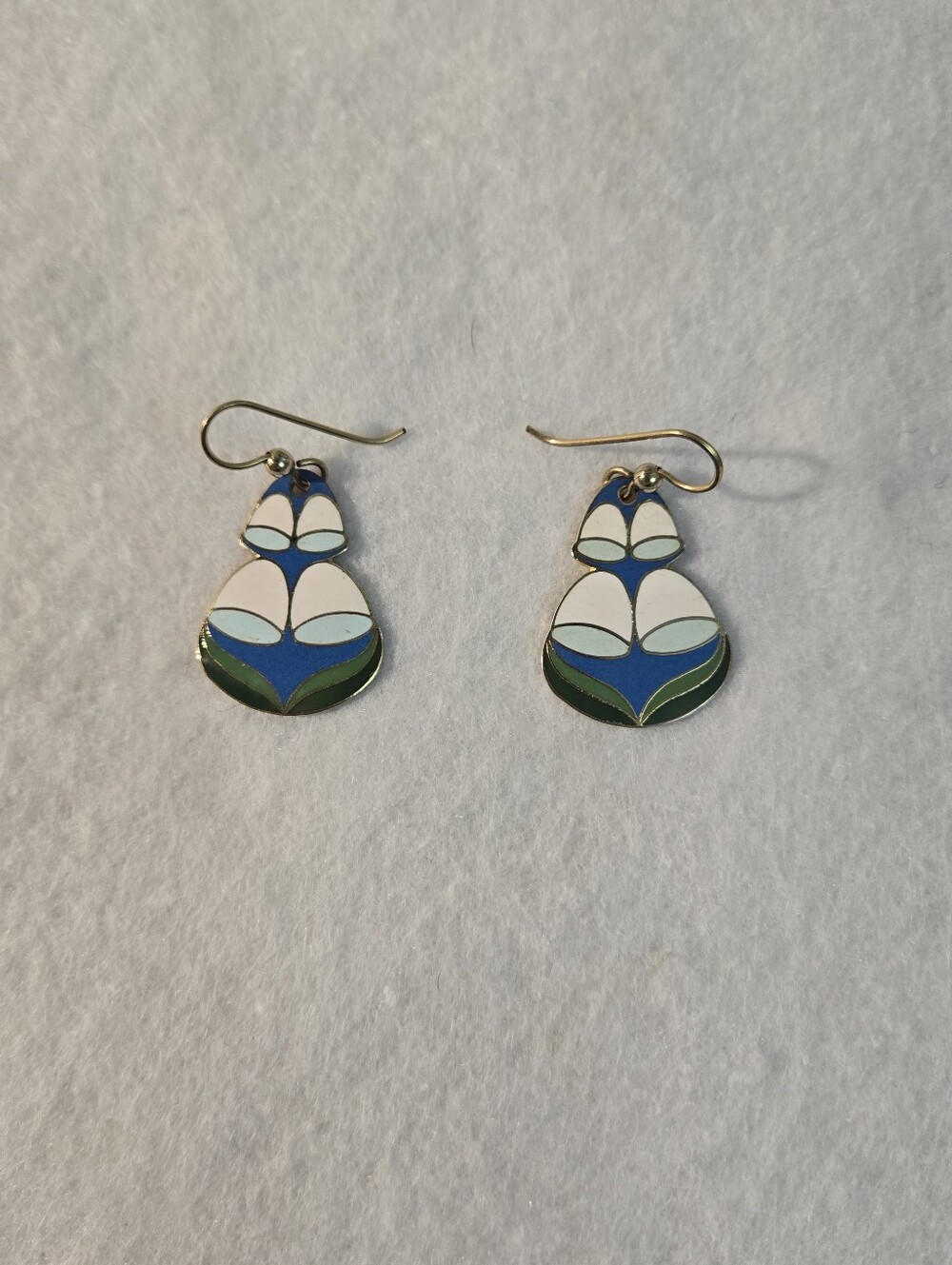 Vintage 80s GIRARD Signed Cloisonne Enamel Dangle Earrings Boho Art Deco